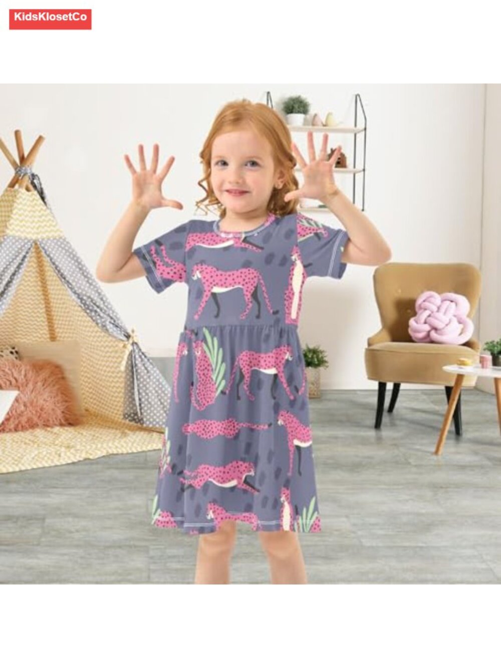 Toddler Girls A-Line Summer Dress Short Sleeve Casual Play Dress - Picture 2 of 5